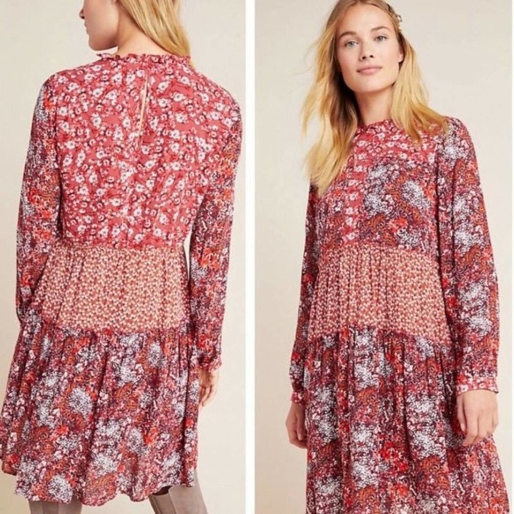 Anthropologie Maeve Esther Patchwork Tiered Tunic Dress